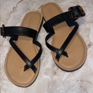 Splendid Black and Tan Sandals with Crisscross Straps